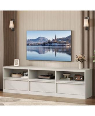 70" TV Stand for TVs up to 85", Mid-Century Modern Entertainment Center with Drawer & Open Shelves
