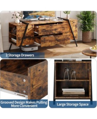 " Modern Farmhouse TV Stand, Entertainment Center with Drawers & Adjustable Shelves, Metal Legs.