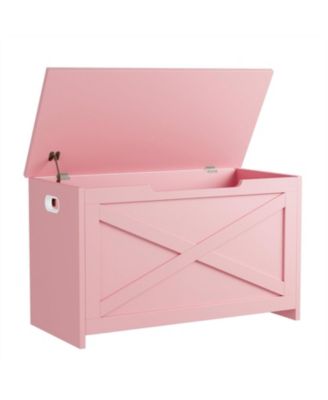 Farmhouse Wooden Storage Chest, Safety Hinge Storage Bench for Entryway & Living Room