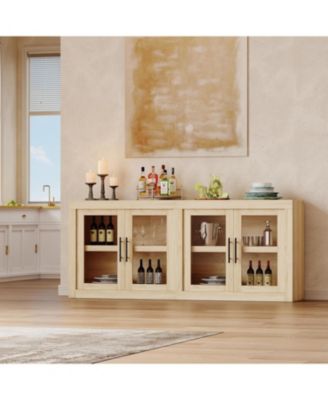 70.8" Sideboard Buffet Cabinet with 4 Glass Doors, Farmhouse Modern Accent Storage Cabinet, Beige