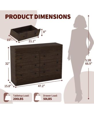 6-Drawer Dresser for Bedroom, 47" Wide Wooden Chest of Drawers