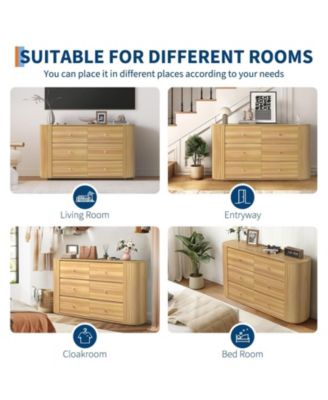 Drawer Dresser with Power Outlet, Farmhouse Wooden Dresser with Metal Handles & Vintage Design