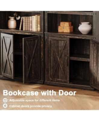 Farmhouse Bookcase with Doors, 5-Tier 70" Tall Bookshelf with Storage Cabinet for Living Room