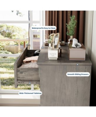 5 Drawer Dresser for Bedroom, Tall Farmhouse Chest of Drawers with Metal Handles, Rustic Storage Cabinet