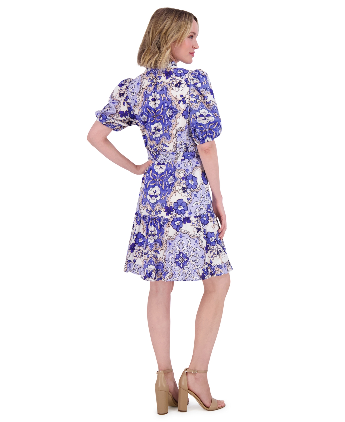 Vince Camuto Women's Ruffle Neck Bubble Sleeve Dress