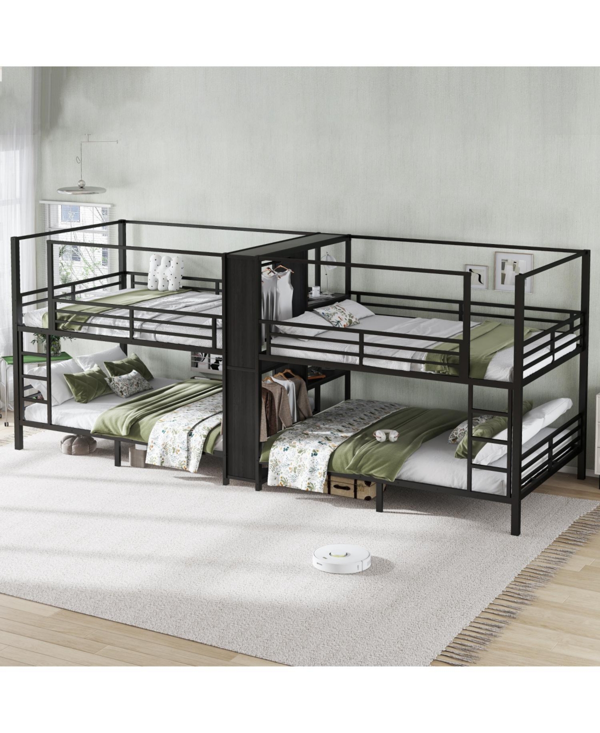 Streamdale Furniture Queen Quad Bunk Bed w/ Storage & Wardrobe