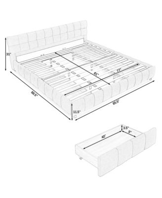  King Size Upholstered Bed Frame - Chenille Fabric, Storage Drawer