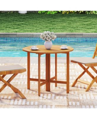 Outdoor 36 Inch Folding Round Dining Table, Slatted Surface