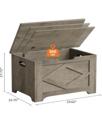 23.6" Wooden Storage Chest, Storage Bench with Safety Hinge for Entryway & Living Room