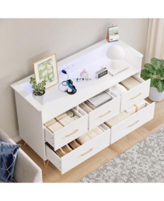 5-Drawer Dresser for Bedroom with LED Lights & Charging Station, 47" Wide Wooden Storage Chest
