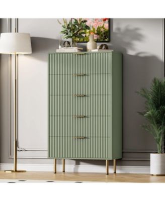 5-Drawer Dresser for Bedroom, Modern Fluted Chest with Handles and Wood Storage