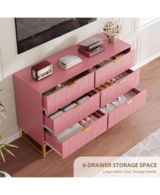 6 Drawer Dresser with Wide Storage, Modern Wood Chest Organizer with Metal Legs for Bedroom or Hallway