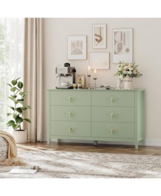 54" Wide Fluted Dresser, 6 Drawer Modern Wood Storage Chest for Bedroom or Entryway