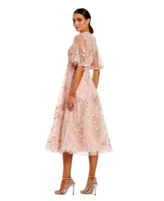 Women's Flutter Sleeve Embroidered Midi Dress