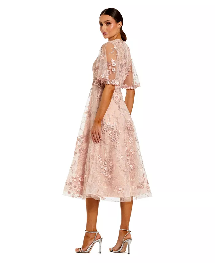 Women's Flutter Sleeve Embroidered Midi Dress - thumbnail 10
