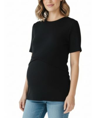 Maternity Motherhood Crew Neck Cross Over Nursing Short Sleeve Top