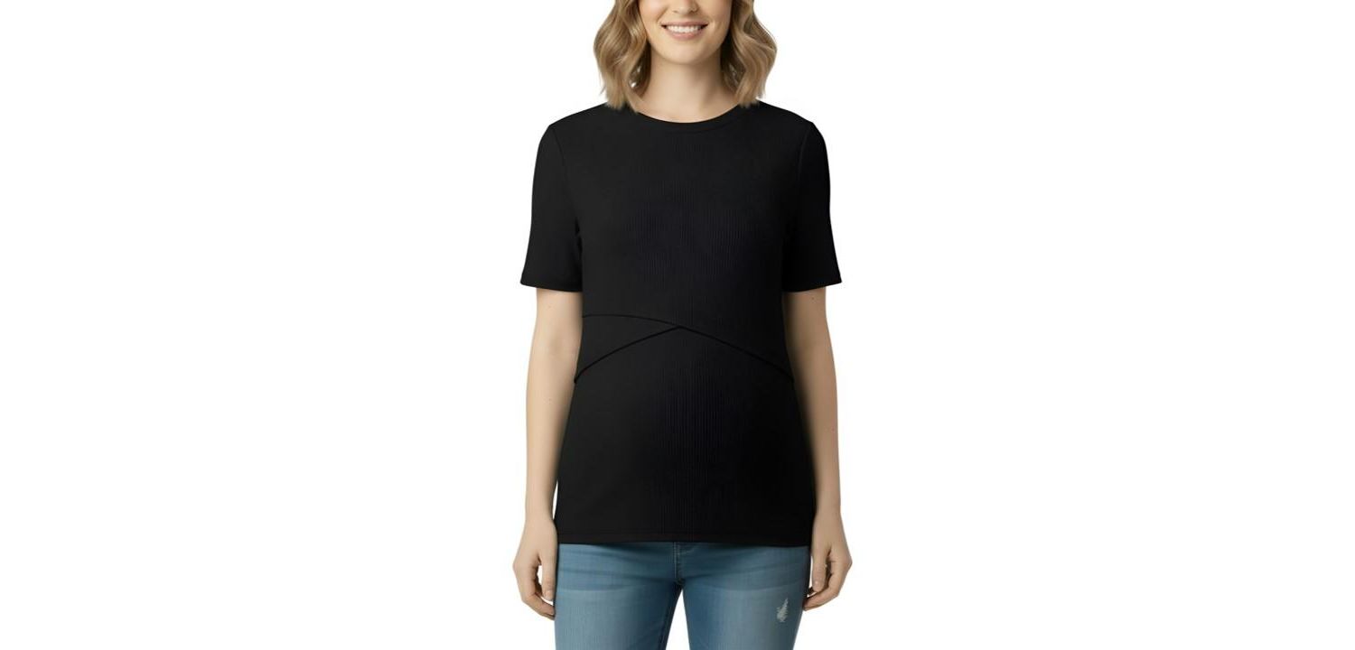 Women's Motherhood Crew Neck Cross Over Nursing Short Sleeve Top