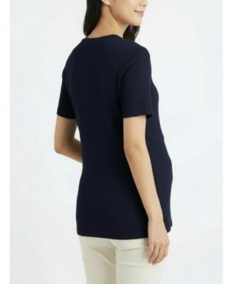 Maternity Motherhood Crew Neck Cross Over Nursing Short Sleeve Top