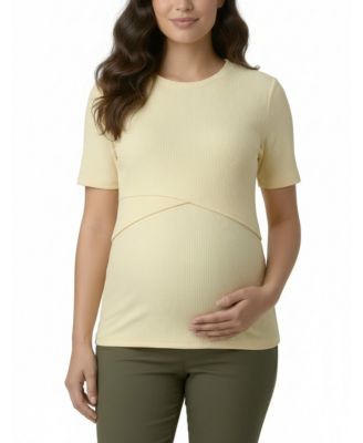 Maternity Motherhood Crew Neck Cross Over Nursing Short Sleeve Top