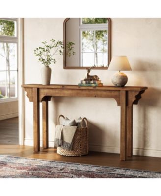 63" Solid Wood Entryway Table, Mid-Century Modern Console Table for Living Room, Entrance, Hallway, Foyer