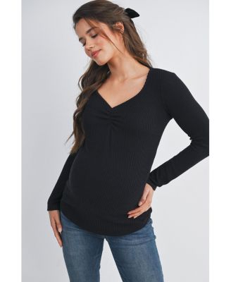 Maternity Long Sleeve Ribbed Sweetheart Neck Top