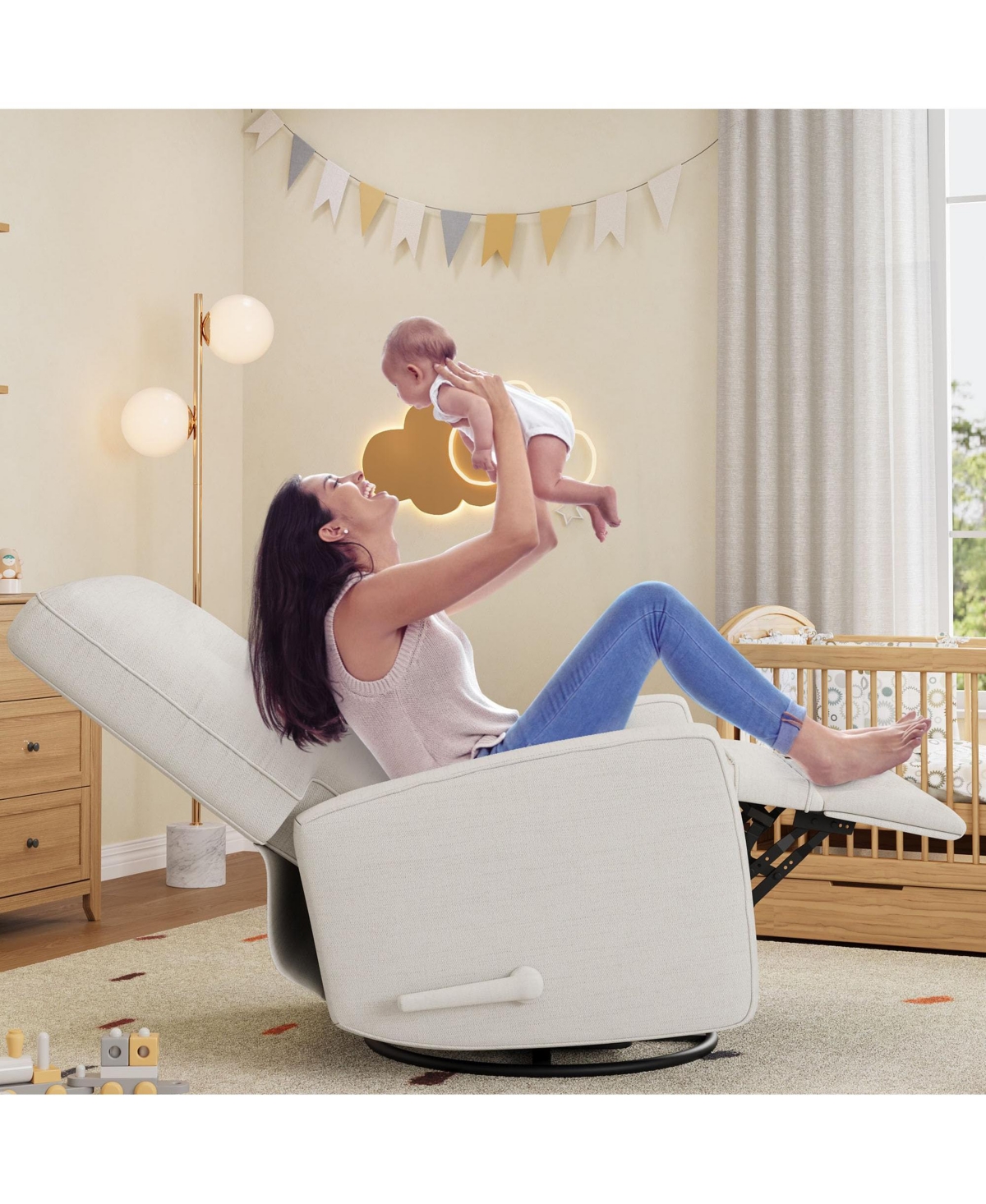 gaomon Recliner Chair, 360° Swivel Rocking Glider Chair for Adults with Adjustable Backrest & Footrest