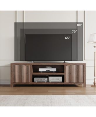 Fluted TV Stand for 80 Inch TV, Modern Entertainment Center with Storage & Gold Handles