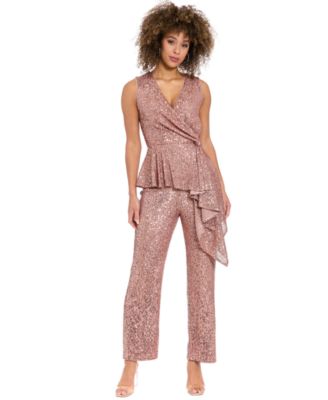 Women's Sleeveless Side V-Neck Top And Sequin Pull-On Pants