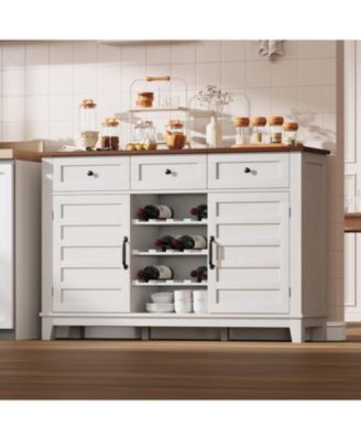 53.5" Farmhouse Buffet Cabinet with Storage, Sideboard with Drawers and Reversible Wine Rack