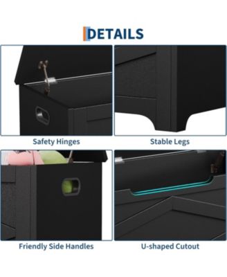 Wooden Storage Chest, Storage Bench with Safety Hinges for Entryway & Living Room