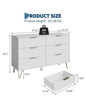 Fluted 6-Drawer Dresser for Bedroom, 47" Wide Modern Wooden Chest of Drawers