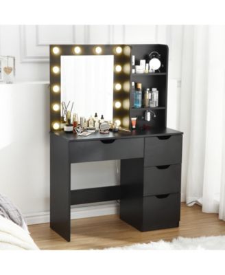 Makeup Vanity with Lights and Power Outlet, 36" Makeup Table with Lighted Mirror, Black