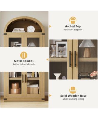 Arched Farmhouse Bookcase with Doors, 71.4" Tall Rounded Display Cabinet