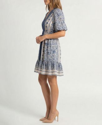 Women's Petite Puff-Sleeve Ruffled-Hem Dress