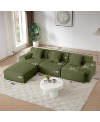  Modern L-Shaped Corduroy Sectional Sofa with Ottoman