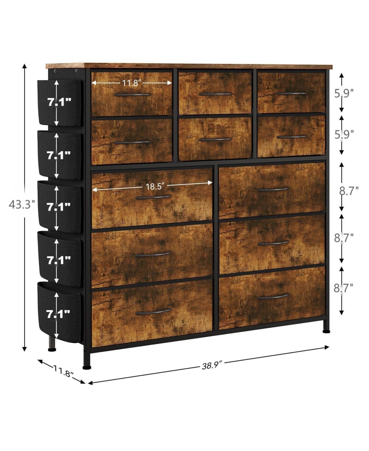 gaomon 12-Drawer Fabric Dresser for Bedroom, Storage Chest of Drawers, Brown