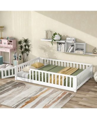 Floor Bed with Fence & Door, Rubber Wood