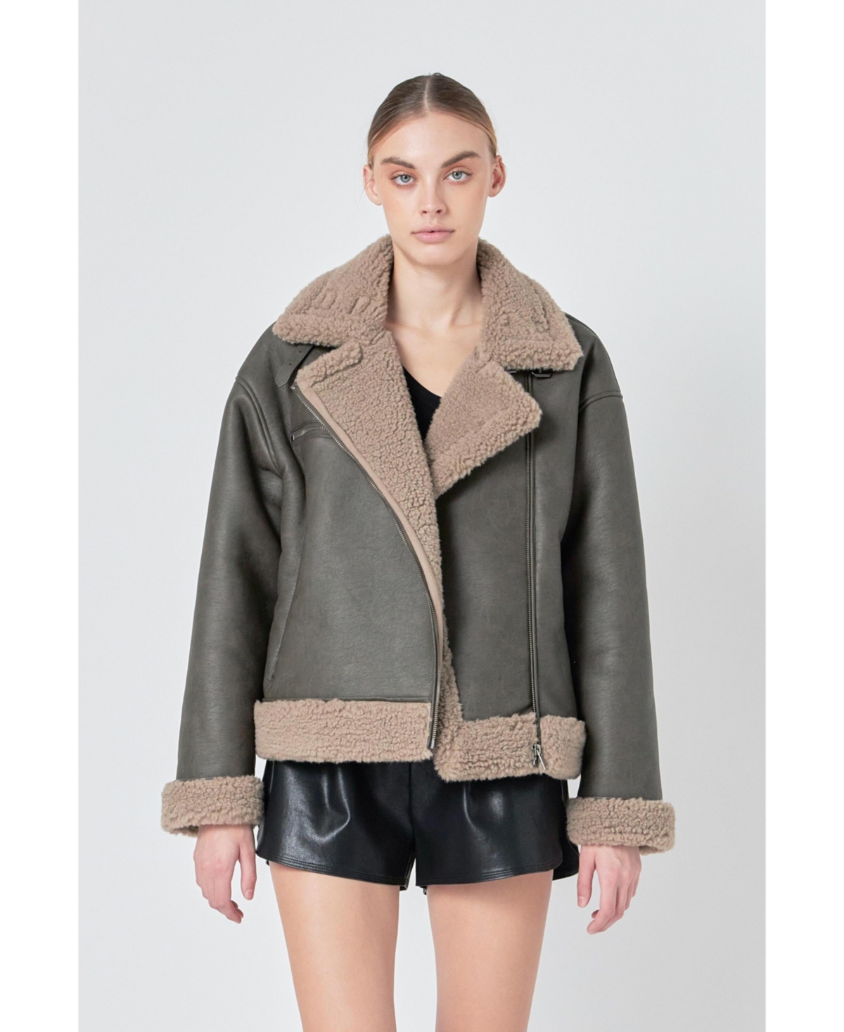 endless rose Women's Faux Leather Jacket with Sherpa Lining