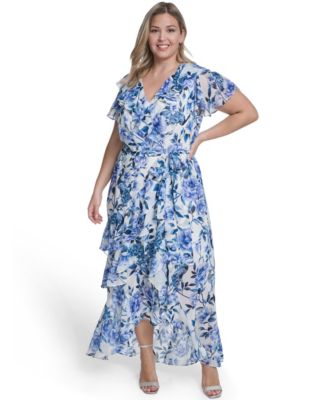 Plus Size Flutter Sleeve Ruffle Maxi Dress