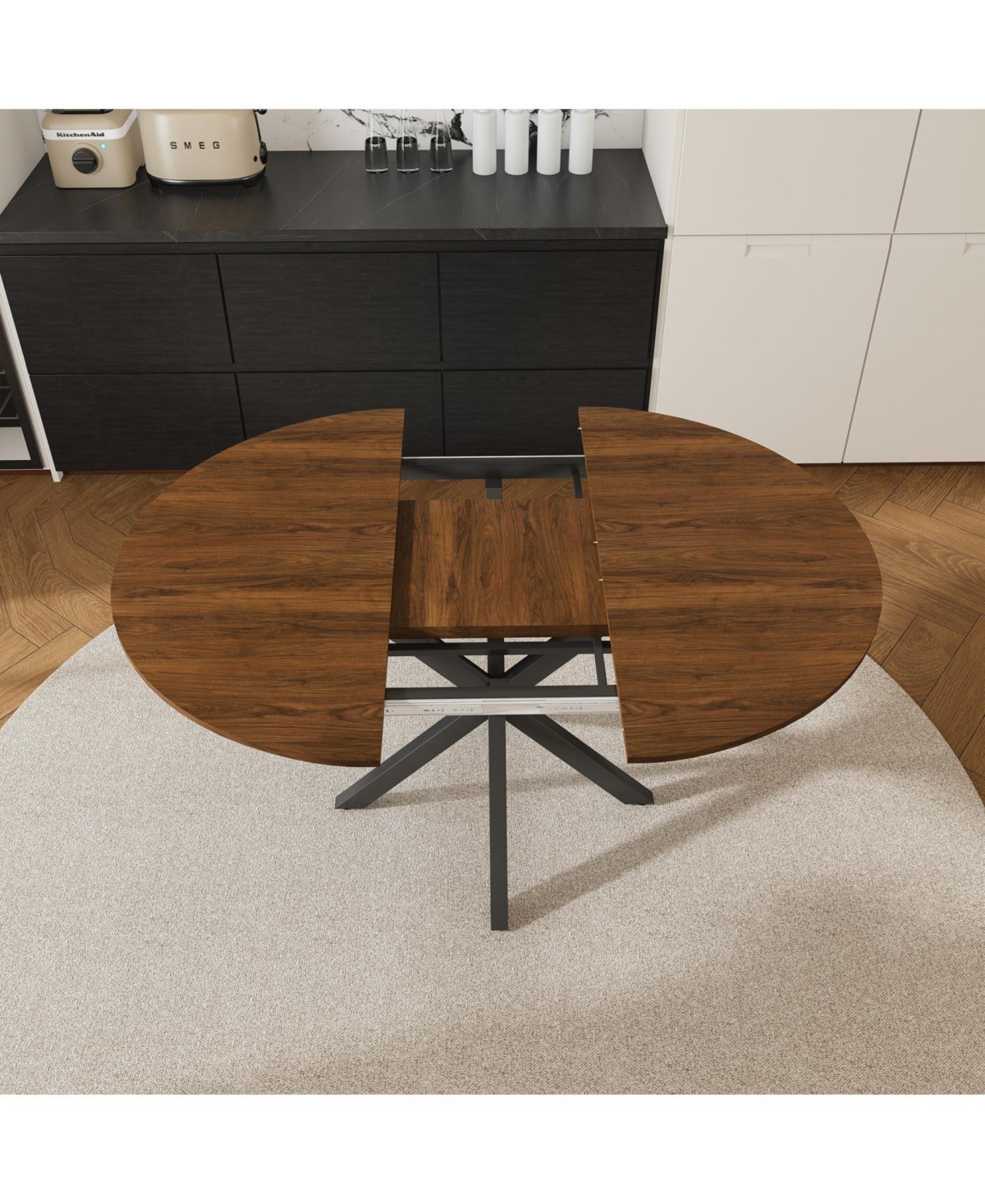 Streamdale Furniture Streamdale Extendable Round Dining Table, 6-Person, Wood Veneer, 42-58 Inches