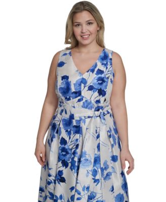 Plus Size Sleeveless V-Neck Shantung Cocktail Dress