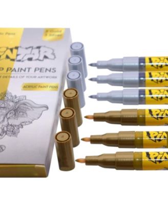 Acrylic Paint Markers - Pack of 6 Gold & Silver with 0.7 mm Tips