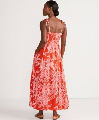 Women's Cotton Voile Vneck Tie Strap Maxi Dress