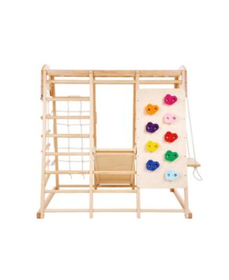 Indoor Jungle Gym, 7-in-1 Toddler Indoor Playground,  with Wood and Rope Ladder