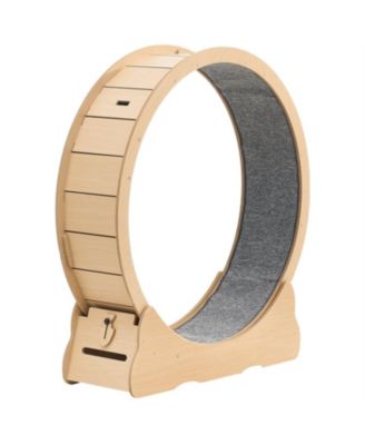 48 in Wooden Cat Running Wheel with Carpeted Runway in Natural Wood