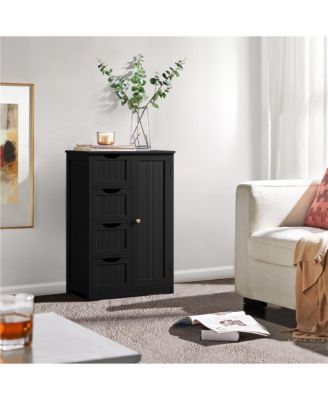 Wooden Bathroom Cabinet 32.5-Inch Height with 4 Drawers and Cupboard