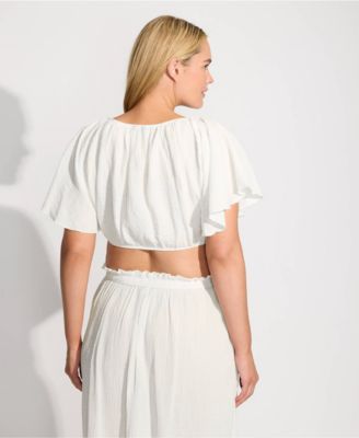 Plus Size Cotton Gauze Dolman Sleeve Crop Cover Up Top