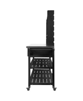 Streamdale Outdoor Potting Bench with Wheels, Hutch, Stainless Steel Top, Black