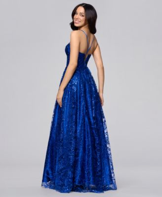 Juniors' Glitter Lace-Up Sweetheart Gown