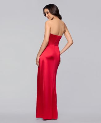Juniors' Long Strapless Glam Satin Slim Gown